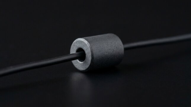 Ferrite core bead on a black electrical cable.