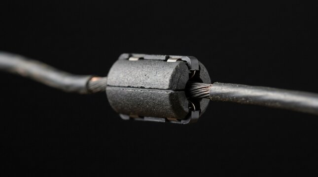 Ferrite core interference suppressor clamp on black power cable.