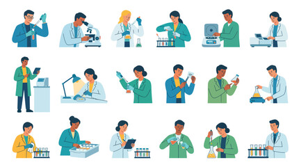 Fototapeta premium Flat Illustration of Scientists in Laboratory Working with Equipment