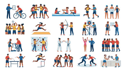 Fototapeta premium Sports and Fitness Flat Icons: Athletes Competing in Diverse Olympic Games Activities