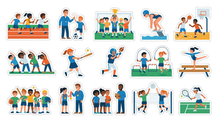 Fototapeta premium Flat Vector Art Children Playing Sports and Exercising, Healthy Lifestyle