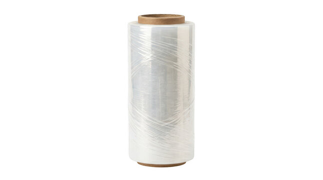 Clear plastic stretch wrap film roll isolated on transparent background