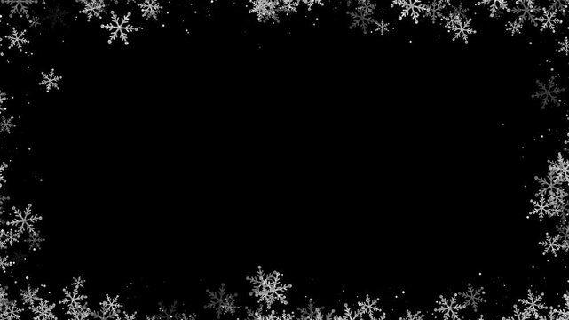 snow flakes glitter border frame alpha channel animation,winter snow flakes new year and Christmas stream isolated social media motion design element