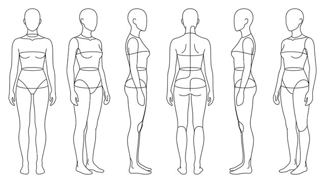 Female fashion figure template for clothing design sketches