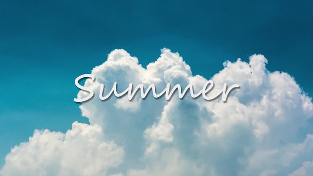 夏の青空と白い雲にSummerの文字いり動画素材