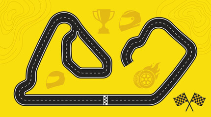 Abstract race track circuit map with racing icons on yellow background © Noah