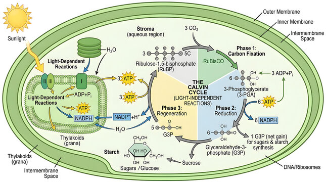 the calvin cycle light-independent reactions and light-dependent reactions within chloroplast.