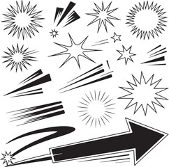 Comic book elements set with explosion, speed lines, and halftone effects, graphic assets. © Mohinur