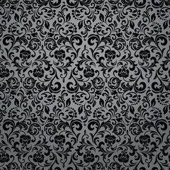 Fototapeta premium Flower pattern. Seamless gray and black ornament. Graphic vector background