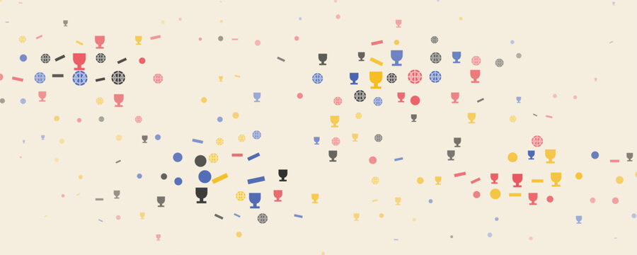 Abstract confetti award trophies scattered across a light beige background with a subtle gradient
