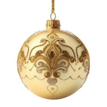 Luxury golden Christmas bauble ornament isolated on transparent background. PNG. Generated AI