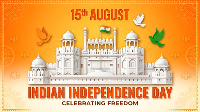 15th August Indian Independence Day banner with Lal Qila monument illustration and celebrating freedom concept banner vector. India Independence Day celebration vector background with Red Fort .