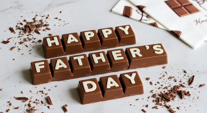 Happy father's day chocolate message with scattered cocoa nibs