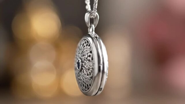 Exquisite silver locket with filigree design and blue sapphire gem