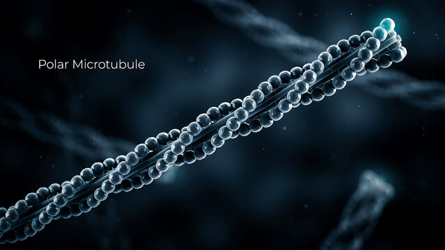 Polar microtubule structure with tubulin subunits and dynamic instability in cell division and intracellular transport processes