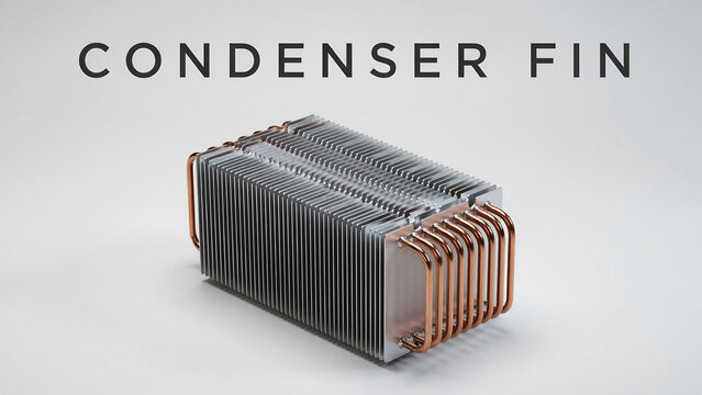 A condenser fin heat exchanger with copper tubes and aluminum fins for efficient thermal transfer in industrial applications