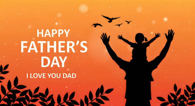 Happy father's day silhouette a child celebrates with their dad