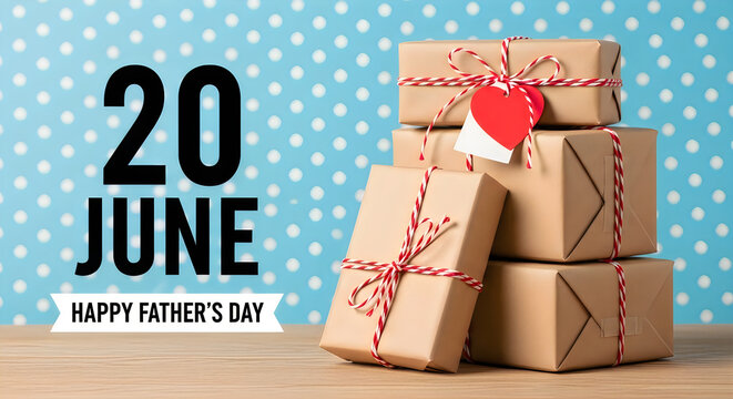 Father's day gifts and june 20th date announcement with festive background