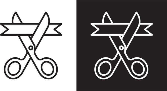 Scissors cutting ribbon icon