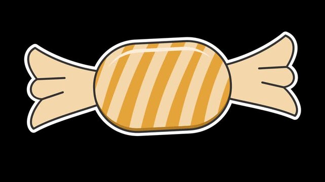 Seamless looping animation of a swaying orange wrapped candy for sweet Halloween celebration concepts. Flat style sticker design element isolated on transparent alpha channel background