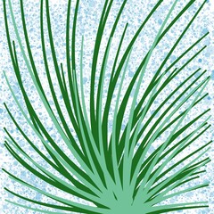 Fototapeta premium Abstract green grass illustration with blue splatter background.
