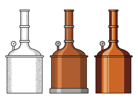 Copper Brewery Vats and Distillery Equipment Icons Set