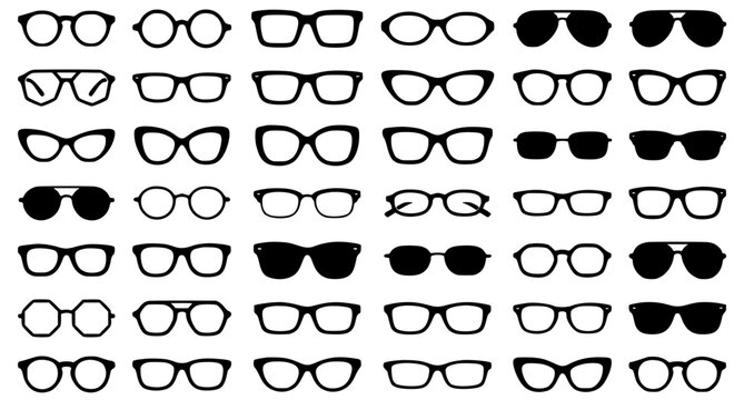 Eyeglasses Silhouette Vector Set with Modern Vintage Round Square and Fashion Frames