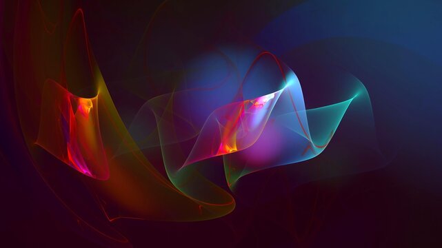 Illustration created as a 3D render without generative AI, abstract quantum energy waves with glowing fractal light background