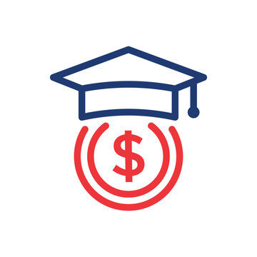 Student Support with Money. Charity and Donation Concept Icon. Affordable education. Charitable foundation for Education. Financial Aid for Learning. Editable stroke. Vector illustration