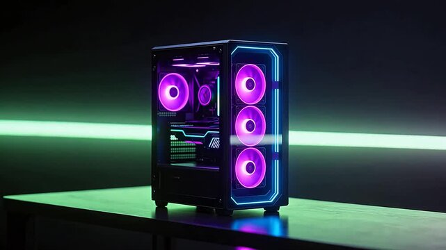 Futuristic pc case with vibrant rgb fans