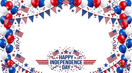 Obraz premium Festive fourth of july border with balloons bunting and stars