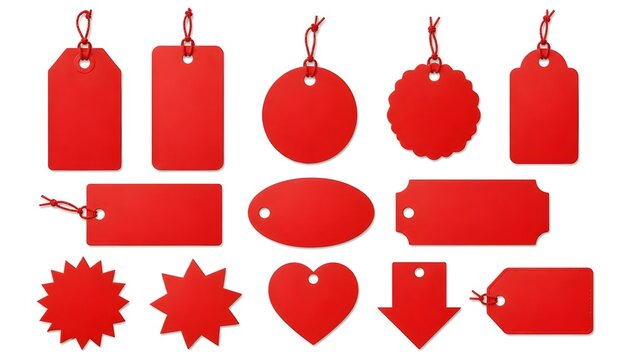 set of red  blank red price tags and labels in various shapes, perfect for marketing, promotional campaigns, and retail sales. illustration 