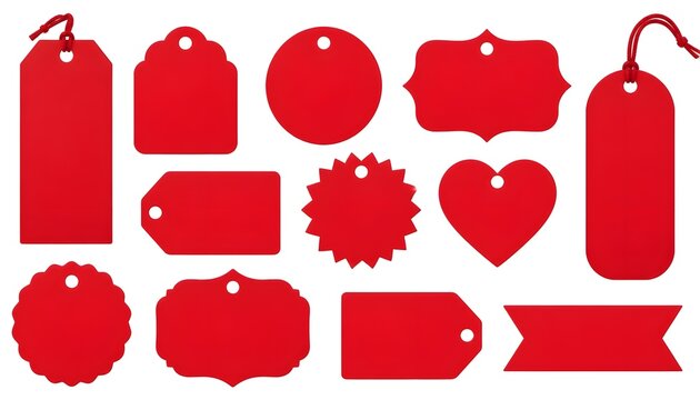 set of red  blank red price tags and labels in various shapes, perfect for marketing, promotional campaigns, and retail sales. illustration 