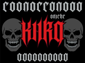 Fototapeta premium Gothic Heavy Metal Graphic with Skulls and Red Aggressive Typography for Apparel