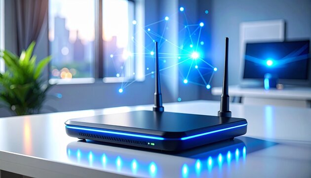 Modern Wireless Router with Network Connection Display