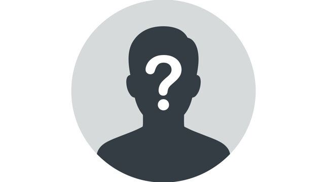 Unknown person profile icon with question mark silhouette placeholder avatar design