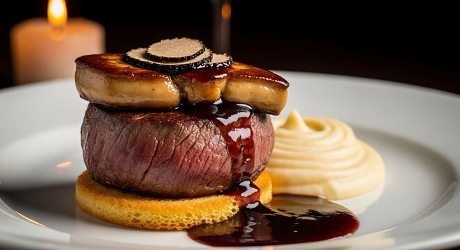 Beef Tenderloin Rossini Truffle Madeira Sauce Pate Foie Gras Luxury Steak