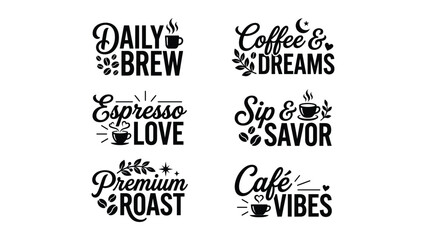 Obraz premium Collection of stylish black calligraphy typography quotes about coffee and espresso for cafe or home brew inspiration