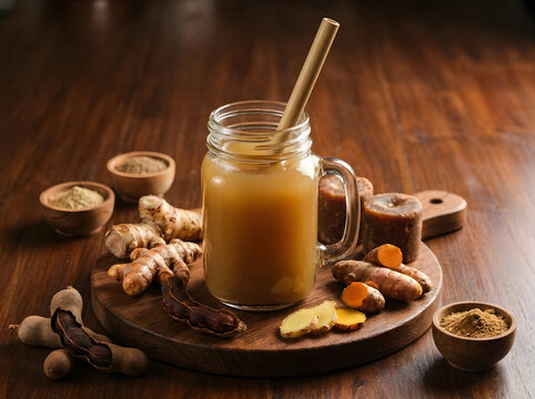 Jamu Kunyit Asam a traditional Indonesian herbal drink made from turmeric and tamarind.