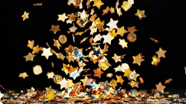 Golden Star Confetti Falling Celebration Background.