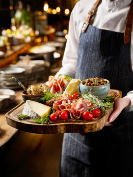 Gourmet Charcuterie Board with Cheese Prosciutto and Tomatoes Served by Chef .AI Generative