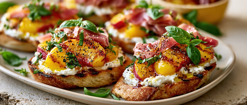 Peach Ricotta Crostini with Prosciutto and Basil &ndash; AI Generative