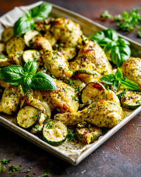 Rustic One-Pan Roasted Chicken Legs with Zucchini &ndash; AI Generative