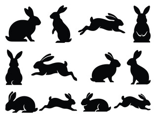 Californian Rabbit Silhouette Vector Set - Leaping Bunny and Hare Clipart © Toufik