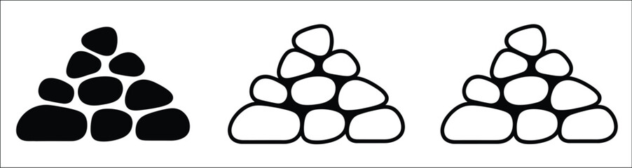 Pile of rocks icon featuring silhouette, outline, and line art for stone formations, natural landscapes, geology, hiking, and environmental graphics vector, designs © MstAleya