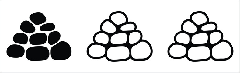 Pile of rocks icon featuring silhouette, outline, and line art for stone formations, natural landscapes, geology, hiking, and environmental graphics vector, designs © MstAleya