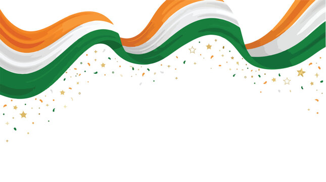 Indian flag tricolor wavy ribbon background, saffron white and green national flag border with gold stars, patriotic celebration vector banner