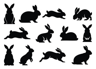 Flemish Giant Rabbit Silhouette Vector Set - Big Bunny and Hare Clipart © Toufik