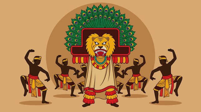 Reog Ponorogo Traditional Indonesian Folk Dance Vector Illustration