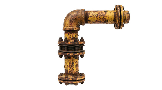 Old rusty metal pipe with flange isolated on transparent background